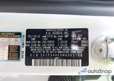 2022 Kia Telluride Ex из США, поврежденный, VIN 5XYP34HC0NG305768